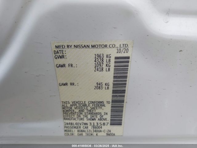 1N4BL4EV7MN313587 Nissan Altima Sl Fwd