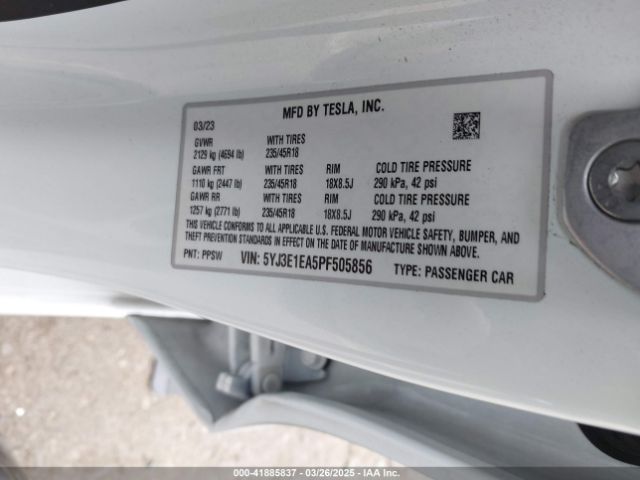 5YJ3E1EA5PF505856 Tesla Model 3 Rear-wheel Drive