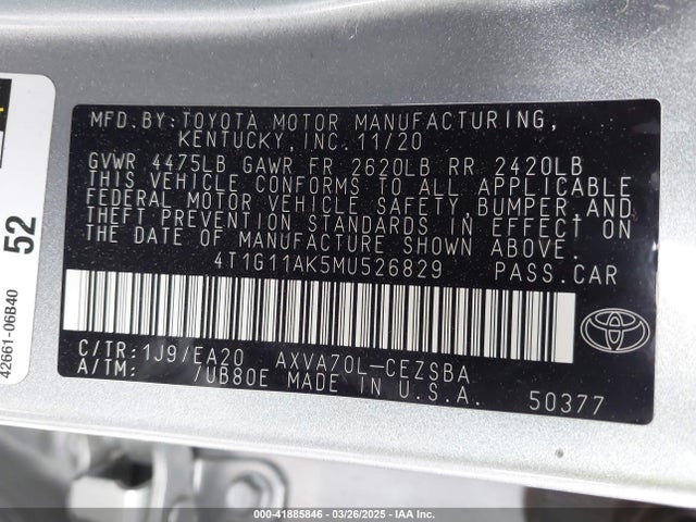 4T1G11AK5MU526829 Toyota a25a-fks