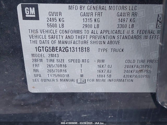 1GTG5BEA2G1311818 GMC Canyon 2wd