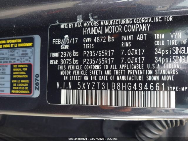 5XYZT3LB8HG494661 Hyundai Santa Fe Sport 2.4l