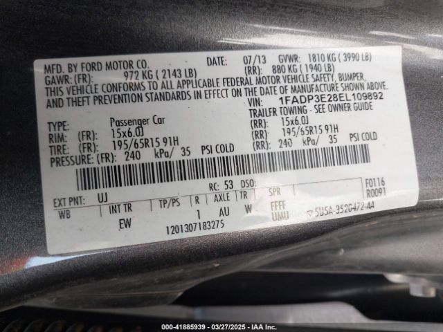 1FADP3E28EL109892 Ford FOCUS S