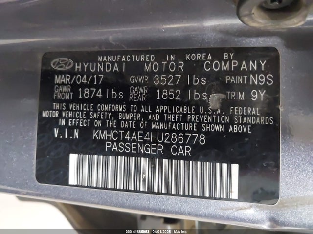 KMHCT4AE4HU286778 Hyundai ACCENT SE