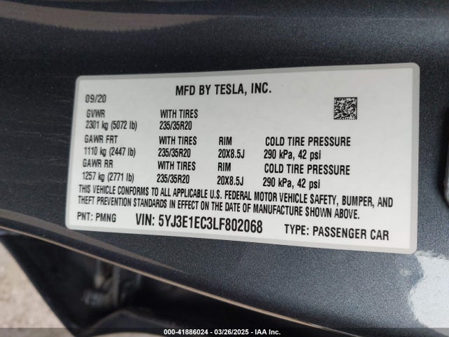 2020 TESLA MODEL 3 5YJ3E1EC3LF802068 Photo 8