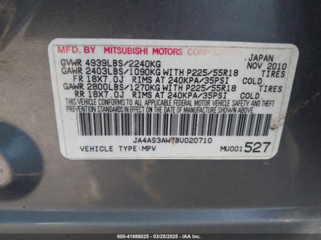 2011 MITSUBISHI OUTLANDER JA4AS3AW7BU020710 Photo 8