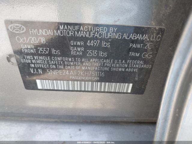 5NPE24AF2KH751116 Hyundai SONATA SE