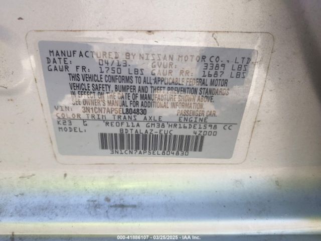 3N1CN7AP5EL804830 Nissan Versa 1.6 S+