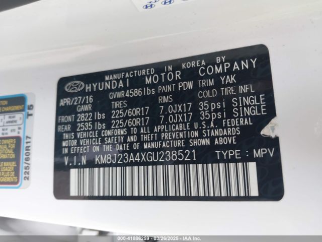 KM8J23A4XGU238521 Hyundai TUCSON SE