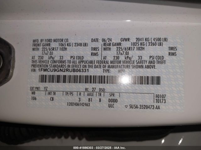1FMCU9GN2RUB06331 Ford Escape Active