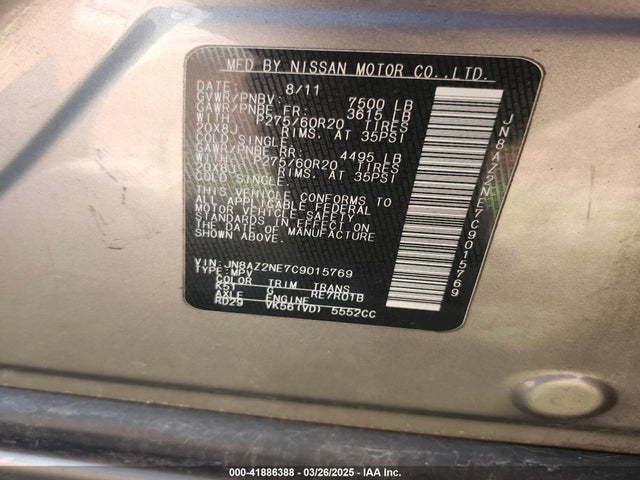 Aukcja sprzedaży 2012 Infiniti Qx56, vin: JN8AZ2NE7C9015769, numer aukcji: 41886388