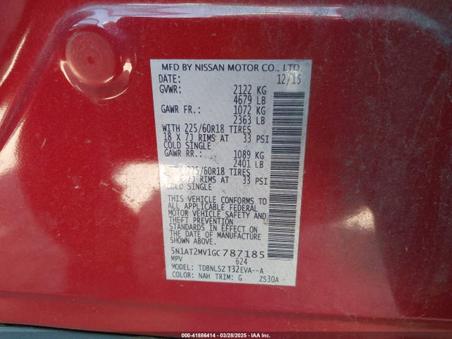 5N1AT2MV1GC787185 Nissan Rogue Sl