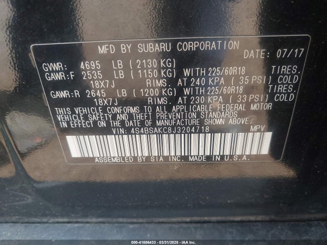 4S4BSAKC8J3204718 Subaru Outback 2.5i Limited