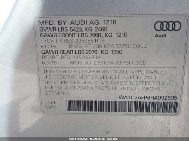WA1C2AFP6HA092605 Audi Q5 2.0t Premium