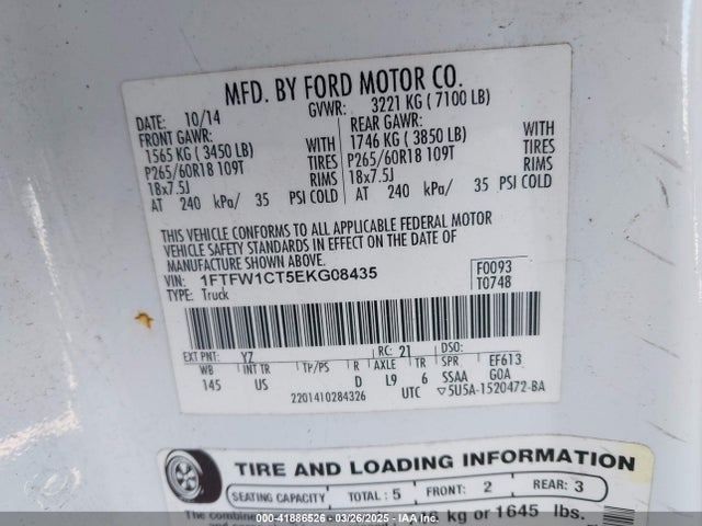 1FTFW1CT5EKG08435 Ford F-150 Xlt