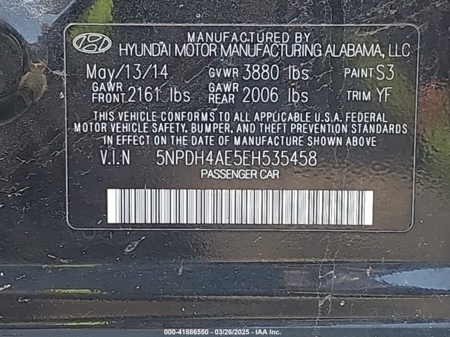 5NPDH4AE5EH535458 Hyundai ELANTRA SE
