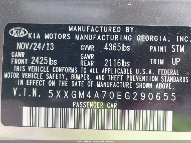 5XXGM4A70EG290655 KIA Optima Lx