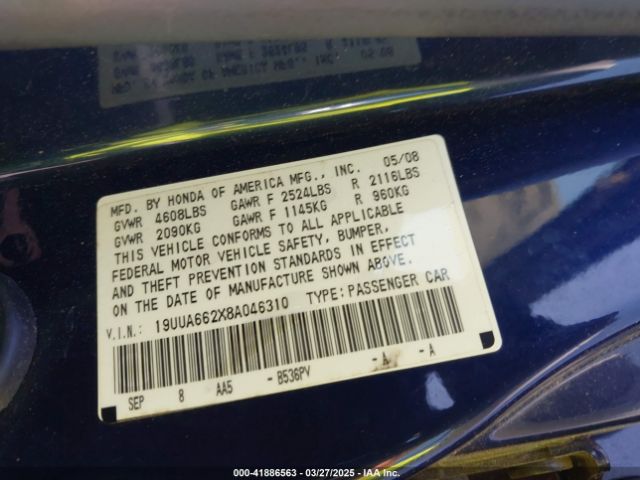 2008 ACURA TL 19UUA662X8A046310 Photo 8