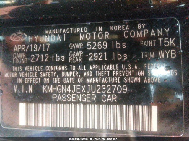 KMHGN4JEXJU232709 Genesis 2018