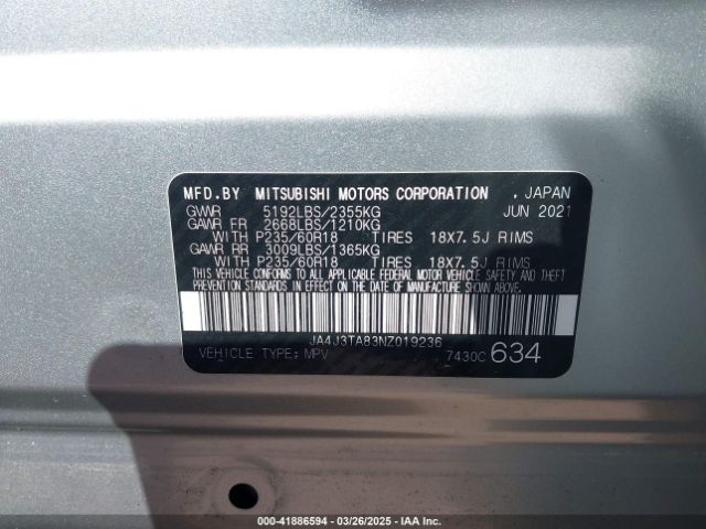 JA4J3TA83NZ019236 Mitsubishi Outlander Es 2.5 2wd