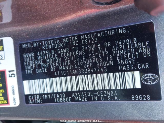 4T1C11AK3RU847743 Toyota CAMRY LE