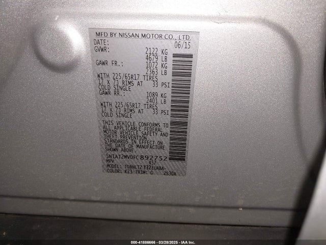 5N1AT2MV0FC892752 Nissan ROGUE SV