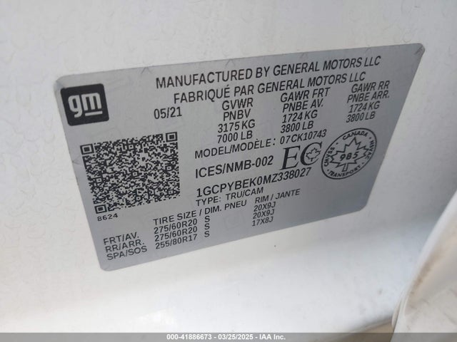 1GCPYBEK0MZ338027 Chevrolet Silverado 1500 4wd  Short Bed Custom/custom