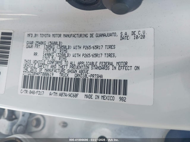 3TYDZ5BN4MT000619 Toyota Tacoma Trd Sport