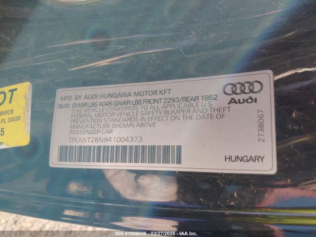 2004 AUDI TT TRUWT28N941004373 Photo 8