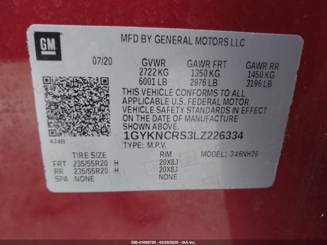 1GYKNCRS3LZ226334 Cadillac Xt5 Fwd Premium Luxury