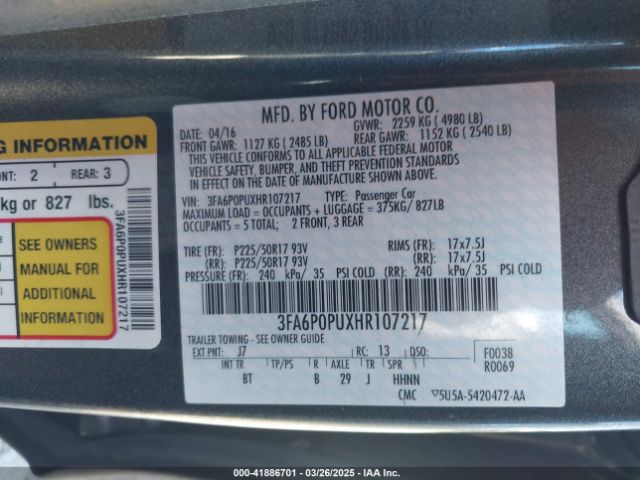 3FA6P0PUXHR107217 Ford Fusion Energi Se Luxury