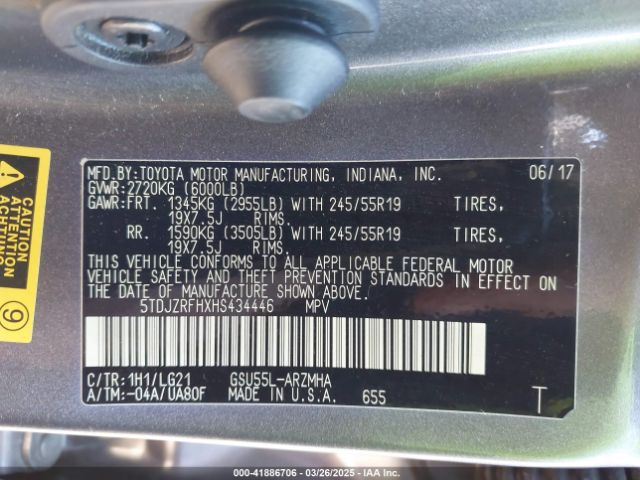 5TDJZRFHXHS434446 Toyota Highlander Se
