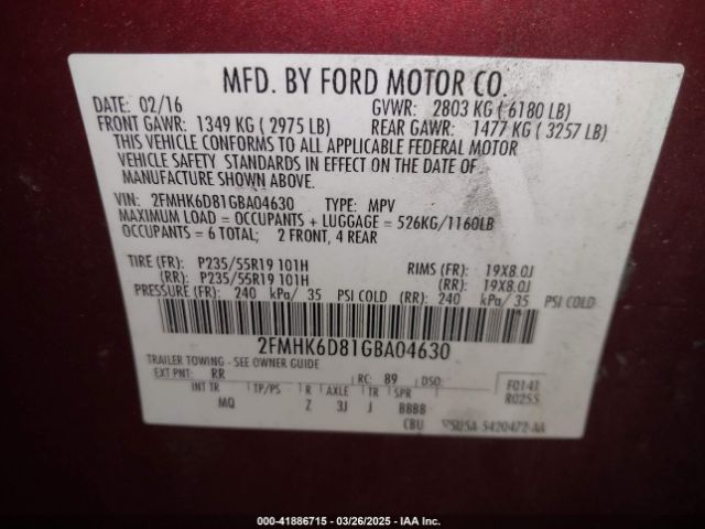 2FMHK6D81GBA04630 Ford Flex Limited