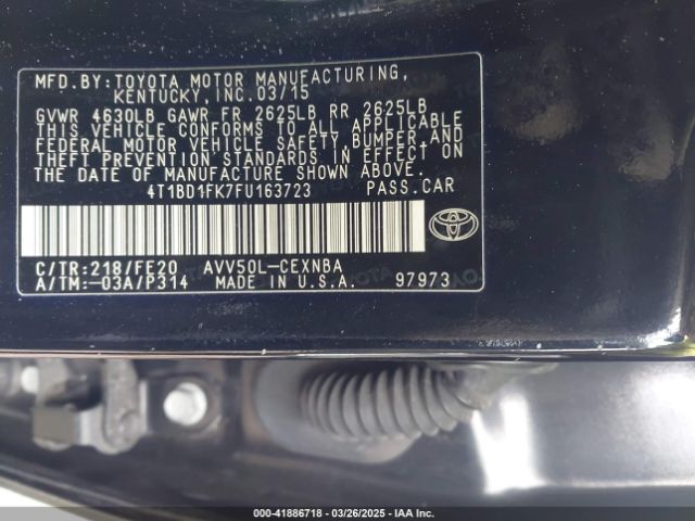 4T1BD1FK7FU163723 Toyota Camry Hybrid Le