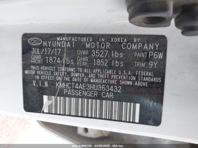KMHCT4AE3HU363432 Hyundai ACCENT SE