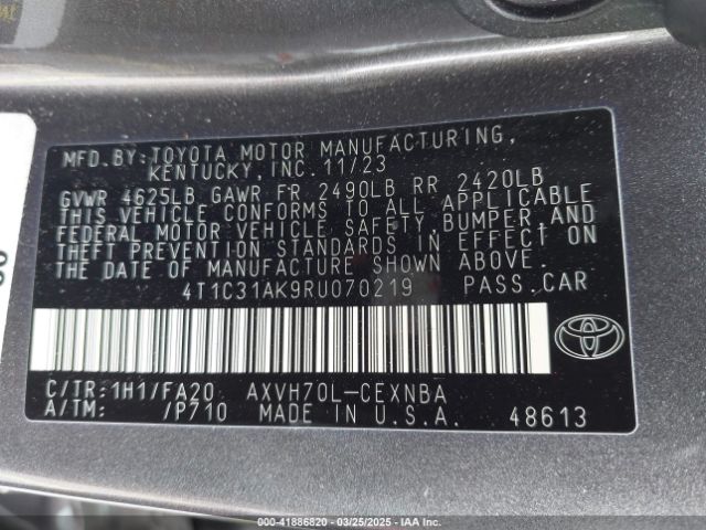 4T1C31AK9RU070219 Toyota Camry Hybrid Le