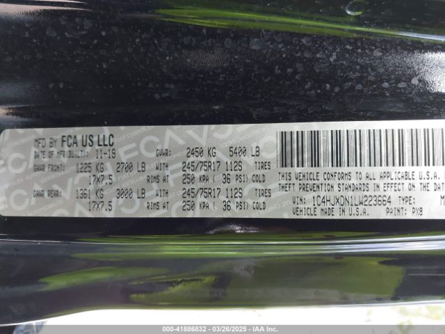 1C4HJXDN1LW223664 Jeep Wrangler Unlimited Sport S 4x4