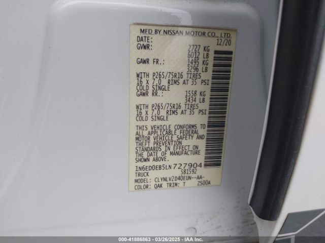 1N6ED0EB5LN727904 Nissan Frontier Pro-4x 4x4