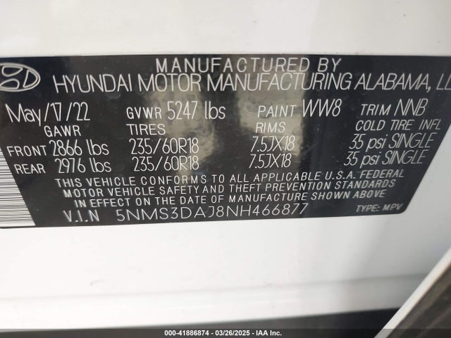 Hyundai Santa Fe Sel 2022 5NMS3DAJ8NH466877 Image 9