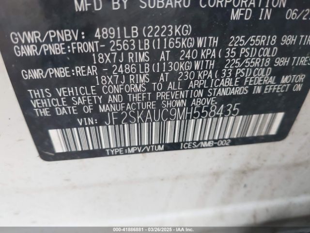 JF2SKAUC9MH558435 Subaru Forester Limited