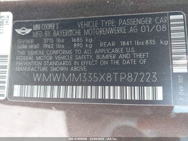 2008 MINI COOPER S CLUBMAN WMWMM335X8TP87223 Photo 8