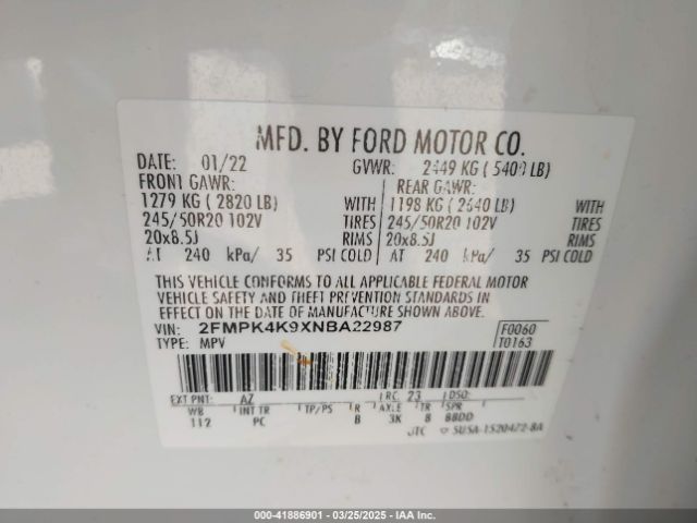 2FMPK4K9XNBA22987 Ford Edge Titanium