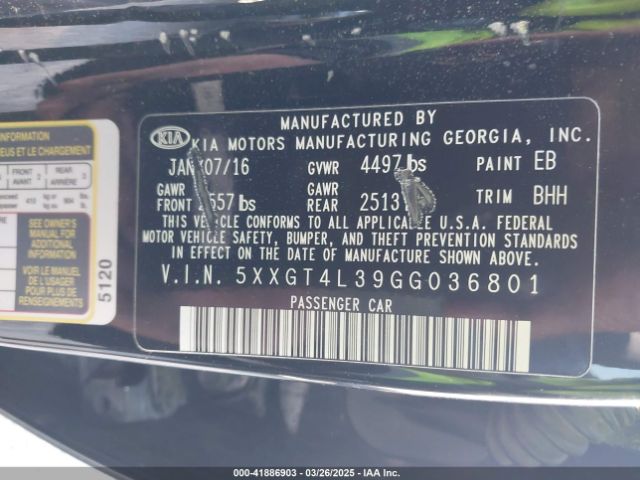 5XXGT4L39GG036801 KIA Optima Lx