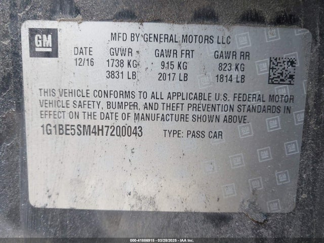 1G1BE5SM4H7200043 Chevrolet Cruze Lt Auto