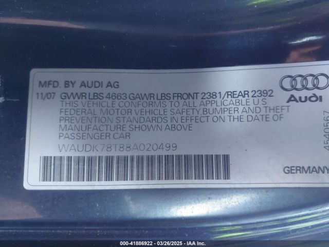 2008 AUDI A5 WAUDK78T88A020499 Photo 8