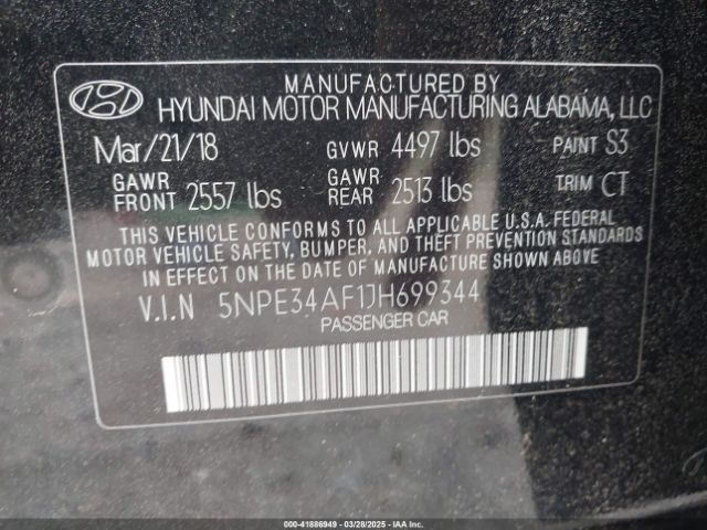 5NPE34AF1JH699344 Hyundai Sonata Sel+