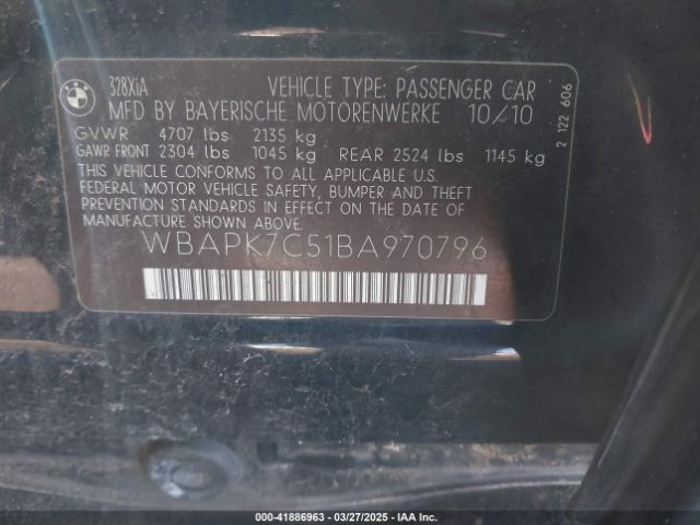 2011 BMW 328I WBAPK7C51BA970796 Photo 8