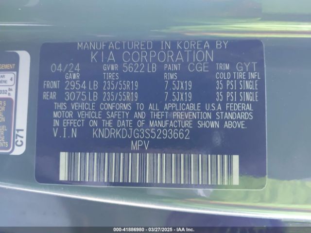 KNDRKDJG3S5293662 KIA Sorento Hybrid Sx Prestige