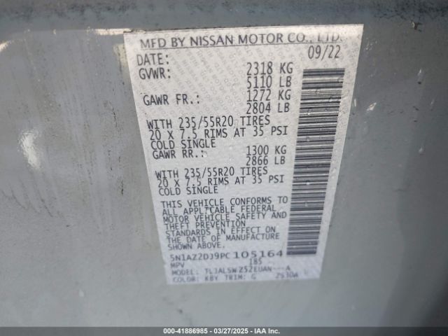 5N1AZ2DJ9PC105164 Nissan Murano Platinum Fwd