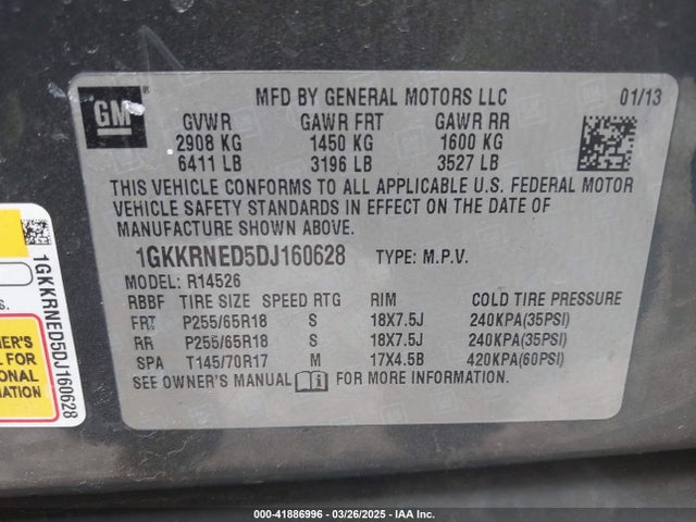 Aukcja sprzedaży 2013 Gmc Acadia Sle-1, vin: 1GKKRNED5DJ160628, numer aukcji: 41886996