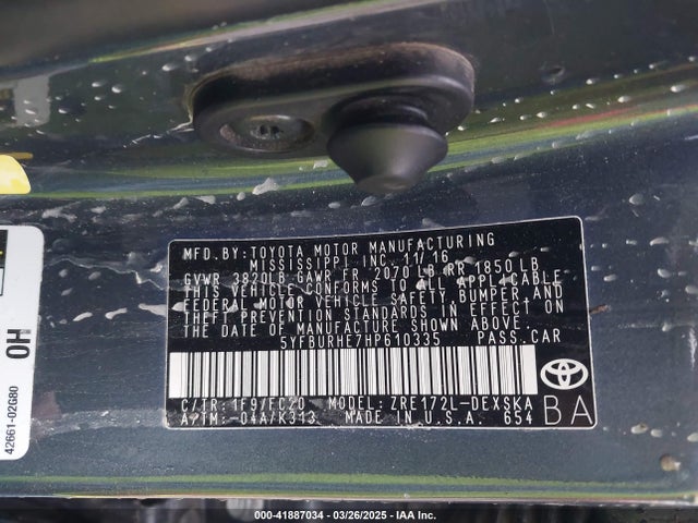 5YFBURHE7HP610335 Toyota COROLLA SE